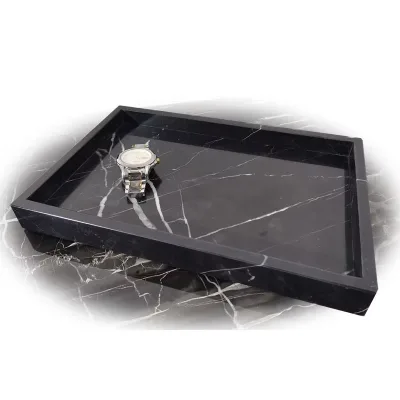 OEM/ODM Marmol Marmar Factory Price Hot Sale Rectangular Nero Marquina Serving Marble Tray Marble Tray with Gold Edges