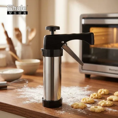 2025 Manual Design Stainless Steel Customized 6-Piece Eco-Friendly Dishwasher Safe Cookie Press Star Flower Cookie Biscuit
