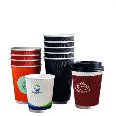 Heyi Packaging Corrugated Hollow Paper Cups Vertical S-wave Ribs Extra-thick Heat-insulating Disposable Lid Ripple Wall Coffee