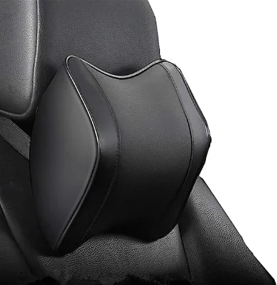 Black Car Neck Pillow Support Pillow for Relieving Neck Fatigue 100% Soft Memory Foam Pu Leather Ergonomic Design