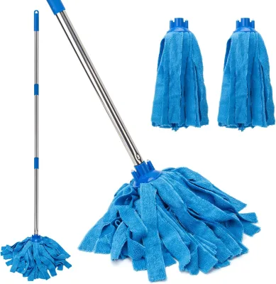 Microfiber Strip Mop Telescopic Stainless Steel Handle Super Absorbent Washable Wet Dry Floor Cleaning Mop