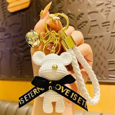 Creative Bells Bow Tie Teddy Bear Keychain Women's Cute Animal Lanyard Bag Charm and Car Keyring Plush Keychains