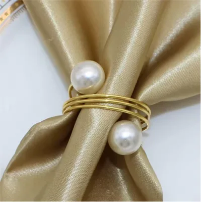 Gold Napkin Rings Pearl Napkin Ring Metal Spring Napkin Holder Table Decoration
