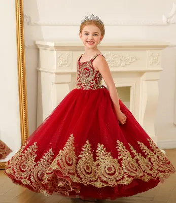Red Sleeveless Luxury Wedding Dress Flower Girl Dresses Kids Apparel Clothes High-quality Girl Party Dress