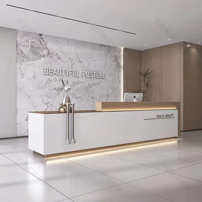 Q402 Modern Reception Desk for Beauty Salons Bar Shops Clothing Stores Hotels Schools Featuring Stone Slab Front Stylish Design