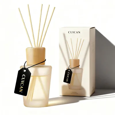 100/200/500ml Luxury Frosted Clear Glass Diffuser Bottle with Natural Bamboo Cap Empty Glass Bottle Custom Logo Box Available