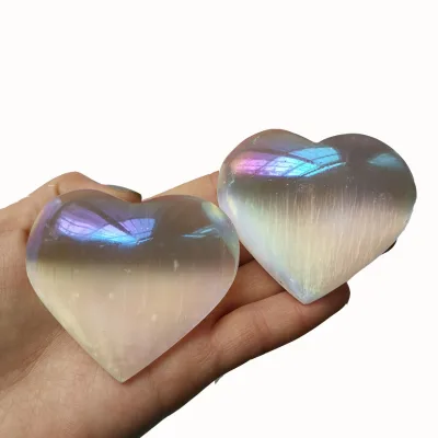 Angel Aura White Selenite Heart 2inches Healing Gemstone Crystal Quartz Puffy Hearts Factory Wholesale