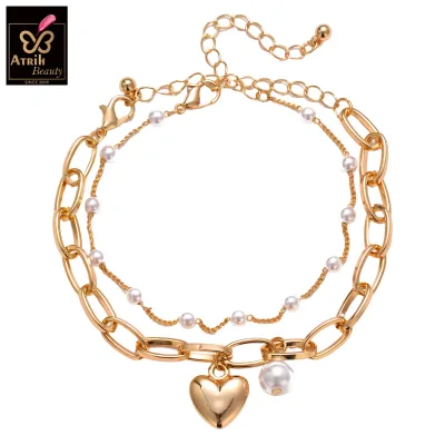 Vintage Korean Female Heart Pearl Bracelet Fashionable Charms for Women Stylish Couple Pearl Jewelry