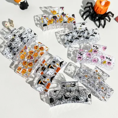 Wholesale Hot Selling Halloween Hair Claw Clips 8.5cm Plastic Printed Festival Ponytail Hair Accessories for Women