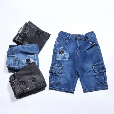 Guangzhou Manufacturer Price Summer Boy Cargo Pants Letter Print Kids Jeans Short Multi-Pockets Boys Jeans Shorts