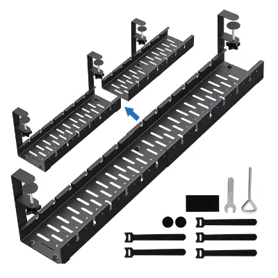 No Drill Extendable Produce Manufacture Under Desk Cable Management Cable Tray With Clamp Under Desk Cable Management Tray