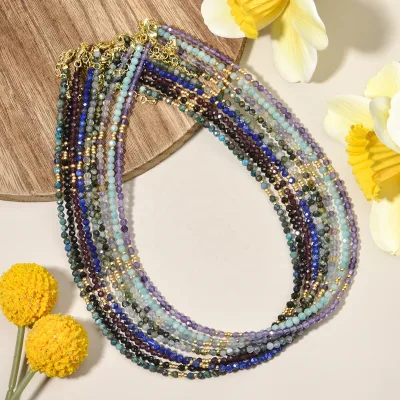 Wholesale 3mm Natural Stone Lapis Brazil Amazonite Faceted Beads Adjustable Necklace Boho Casual Thin Neck Chain for Women Gift