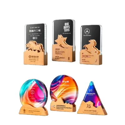 Customized Gold, Silver, Copper Plating 3D Black Crystal Base Award and Trophy with the Carved Alone with the logo