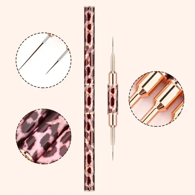 Leopard Print Double Head Nail Art Liner Brush Nylon Striping Drawing Painting Nail Design Brushes