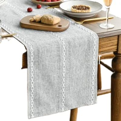 Modern Cotton Linen Table Runner Long Rectangular Design Without Tassels for Dining/Tea Tables and Home Decoration