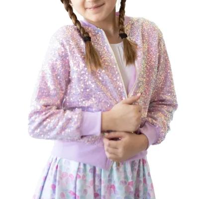 OEM Reversible Sequin Children Toddler Girl Autumn Winter Bomber Jacket Long Sleeve Zipper Cotton Eco-Friendly Breathable Stand