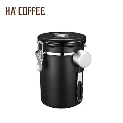 Airtight Stainless Steel Vacuum Coffee Canister Kitchen Food Storage Container Coffee Bean Storage Containers With Scoop