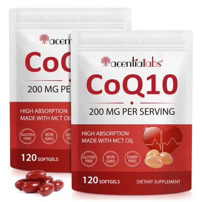 Acentiallabs High Absorption 200MG CoQ10 Supplement Antioxidant Coenzyme Q10 Softgel Capsules for Heart Health & Energy Support