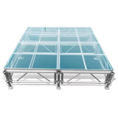 Stylish Silver Aluminum Alloy Portable Wedding Table Square Glass Stage Light Truss Displays for Elegant Weddings
