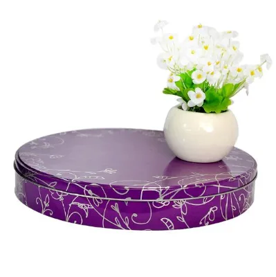 Customizable Wholesale Creative Purple Floral Pattern Metal Round Canister for Storing Tea, Candies, and More