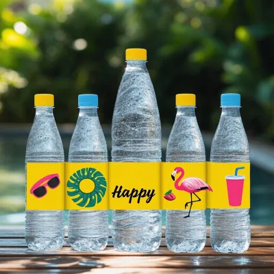 Custom 6pcs Tropical Forest Themed Bottle Stickers Party Decorations for Birthday Graduation and Ramadan Unique Design