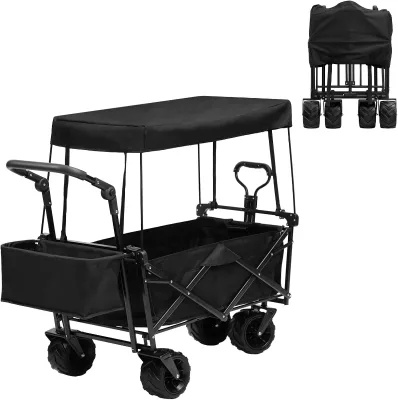 Foldable Wagon for Kids with Removable Canopy for Outdoor, Garden, Camping