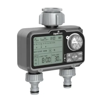 Garden Water Timer LCD Dual Outlet Durable Plastic Delay Feature Outdoor Irrigation Controller