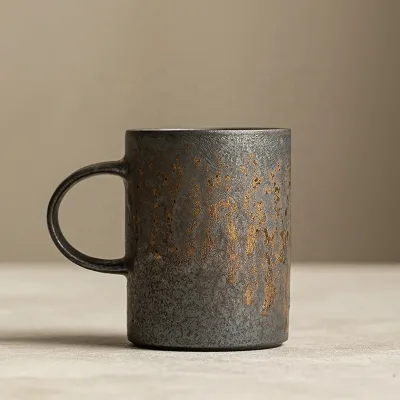 High Quality Wholesale Vintage Pottery Ceramic Coffee Retro Mug Tumbler Tea Milk Cup Rust Glaze Food Grade