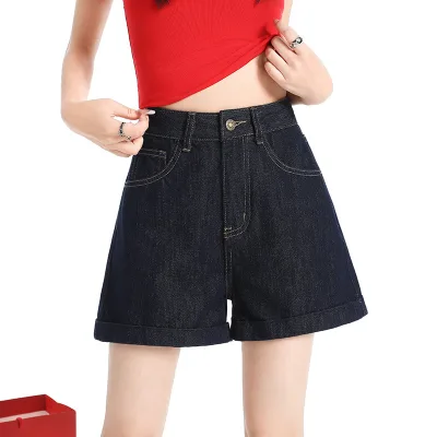 Edgy Cuffed Hem High Waisted Straight Denim Shorts for Women Breathable Streetwear Y2K Style Rigid Denim Casual Summer Shorts
