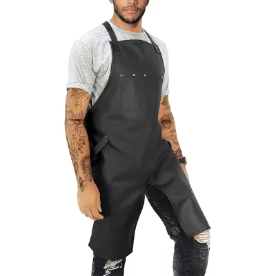 Customized Logo Adjustable Waterproof Polyurethane Leather Apron Barber Garden Beauty Salon Kitchen Apron