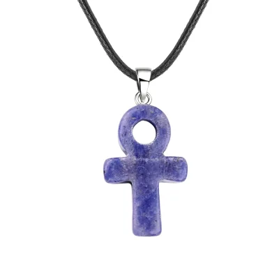Hot Selling 20X30MM Lapis Lazuli Stone Religious Pendant Black Leather Rope Pendant Necklace Natural Stone Jewelry Gift