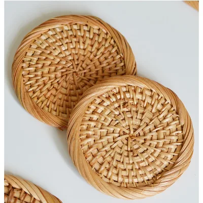 Fast Shipping Customized Size Coffee Tea Candle Holder Rattan Round Coaster Set and Stand  Placemat for Home