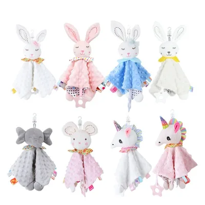 Factory Wholesale/OEM Baby Animal Comfort Blanket with Plush Toy Sleeping Companion Handkerchief Saliva Towel