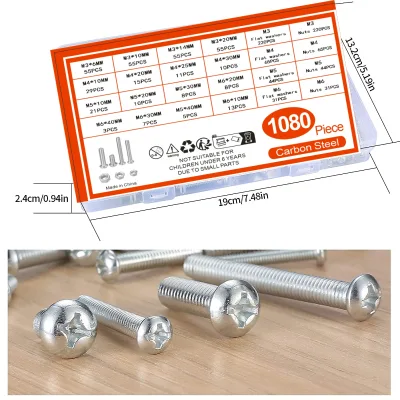 1080PCS M3/M4/M5 Screw, Washer, and Nut Combination Kit - Metric Machine Screws, Nuts, and Flat Washers