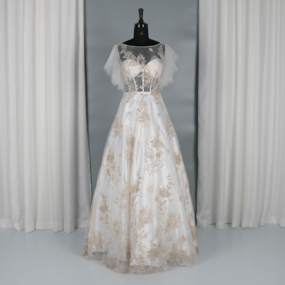 Latest Design Embroidery Lace a Line Wedding Dress Bridal Gown Elegant Wedding Dress Gowns for Women Wedding