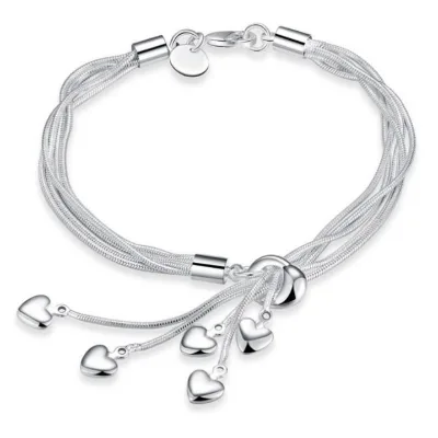 S925 Sterling Silver Tassel Hanging Heart Bracelet Burst Five Heart-shaped Bracelet