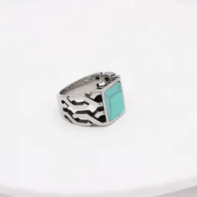 European and American style vintage fashion ring with gemstones and titanium steel