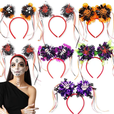 Halloween Ribbon Tassel Headband, Rain Silk Ball Headband, Ghost Festival Costume Party, Spider Pumpkin Headband