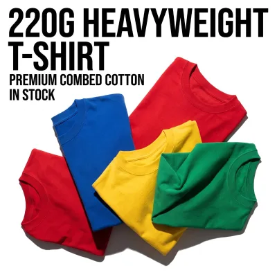 In Stock Soft 220g Combed Cotton Tee Solid Color Blank Cotton T-shirt Men Youth Basic Casual Daily Outer Top