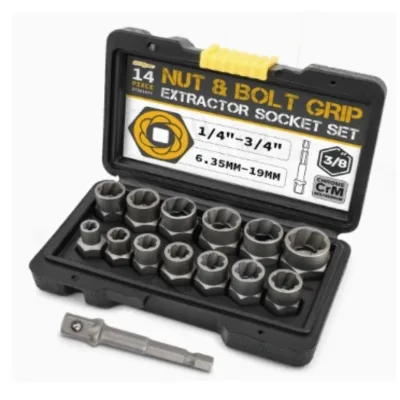 14 PC Nut Bolt Grip Extractor Socket Set Socket Hand Tool Kit Remover Hand Tool Set Screw Extractor Set