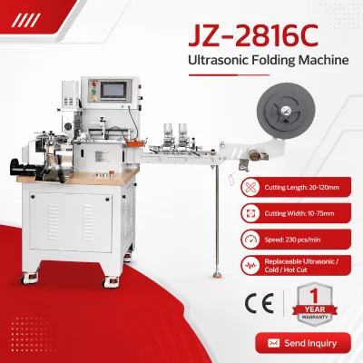 Automatic Tape Label Folding Cutting Machine JZ-2816C Ultrasonic Folding Cutting Equipment for Garment Care Label