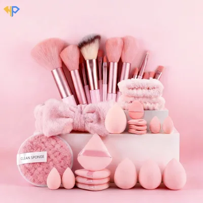Customized Makeup Beauty Foundation Brushes Tool Set Professional 40PCS Makeup Tools Set Powder Puff Headband Make up Gift Set