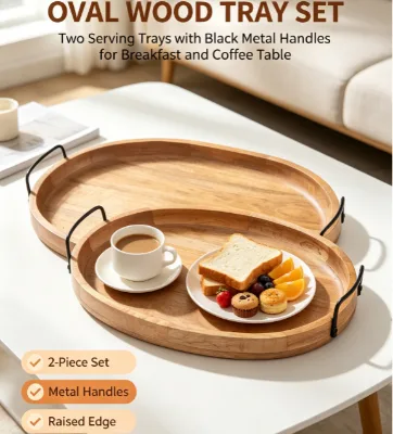 acacia Wood Handmade Wavy Brown Living Room Serving Tray