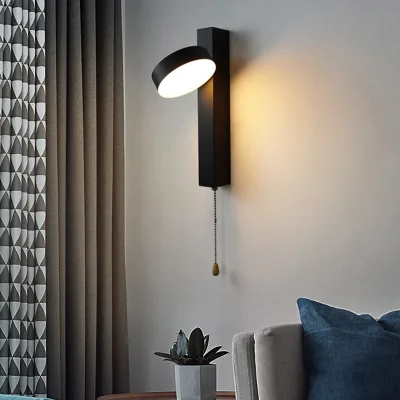Hotel Indoor Bedroom Bedside Iron Body Led Wall Lamps with Aluminum Alloy Lamp Shade and Pull Switch