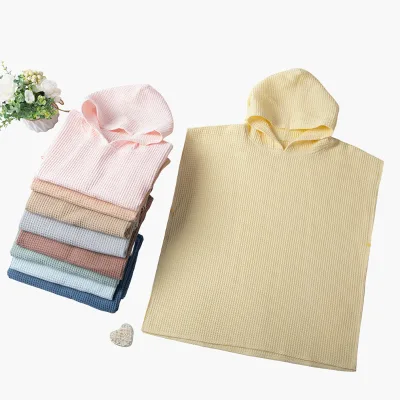 Cotton Waffle Hooded Beach Towel Children's Hooded Cape Bath Towel Cape Toddler Hooded Towel