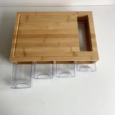Bamboo Cutting Board with Drawers and 4-Container Tray Juice Grooves Eco-Friendly & Durable