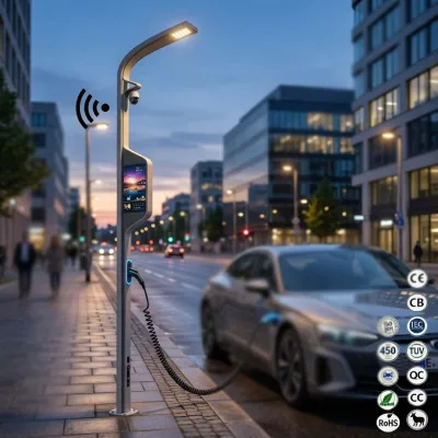 Smart City Products Integrated Smart Pole Smart Street Light CCTV Camera WiFi with Display Wireless Charging System