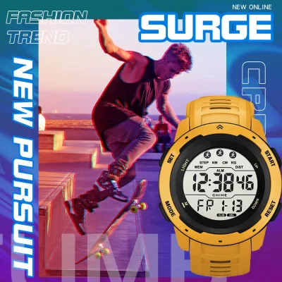Yellow sports digital watch wearable devices waterproof pedometer