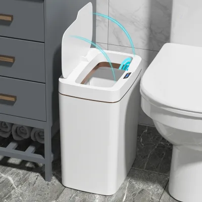 14L Customized Round Plastic PP Toilet Smart Touchless Dustbin Electric Trash Can Narrow Seam Sensor Bin