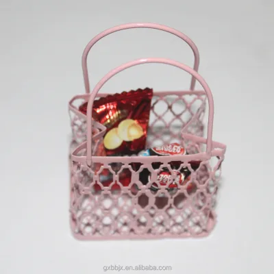 Small Metal Wire Storage Basket with Handles Wire Handbag Candy Box Wedding Decoration Gift Package Box